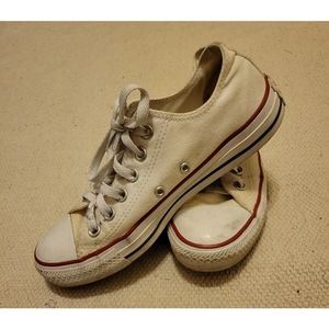 Womens White worn in converse size 7.5 white with red stripes